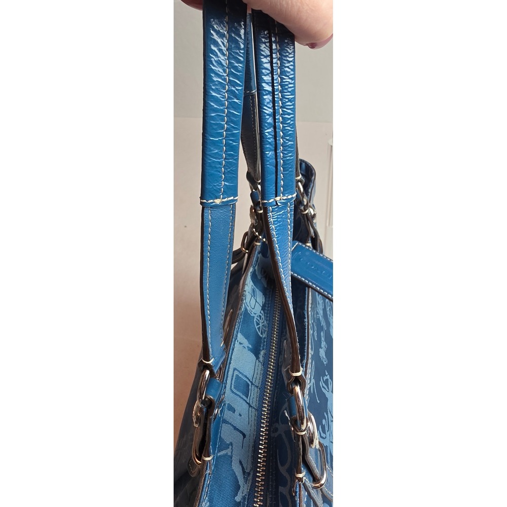 Coach Horse and Carriage Print Tote Bag Blue Jacquard Y2K Vintage F15157 - Picture 9 of 16